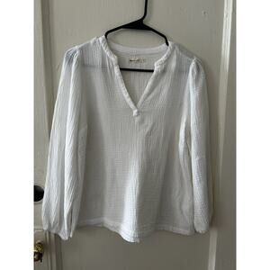 Marine‎ Layer Jamie Banded Collar Top White Cotton Gauze | S